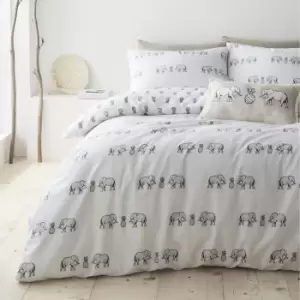 Image of Pineapple Elephant Tembo 100% Cotton Reversible Duvet Cover and Pillowcase Set White/Pink