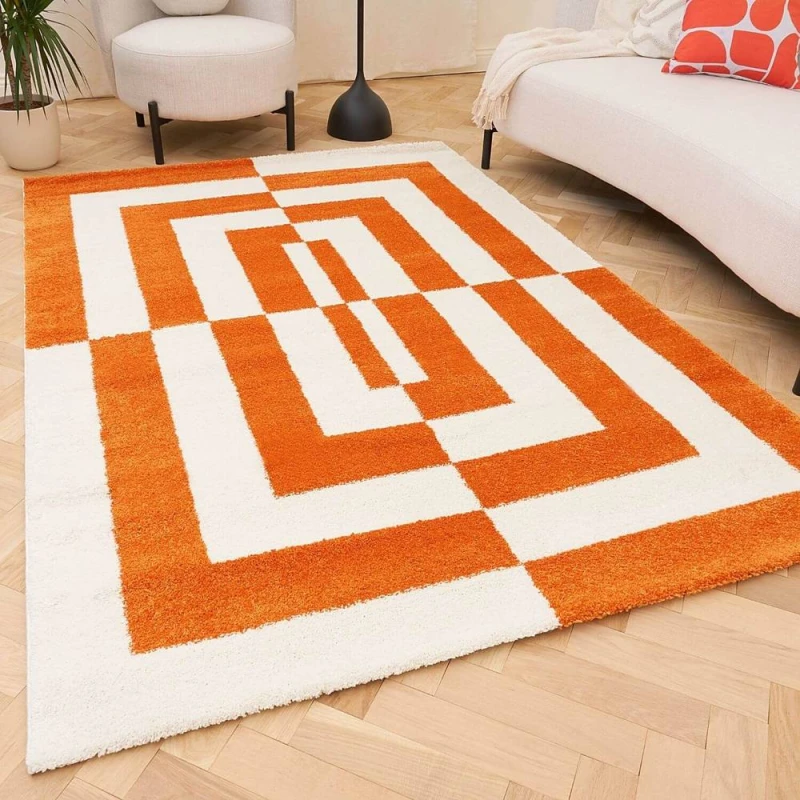 Image of THE RUGS Joli Geometric Soft & Dense Pile Living Room & Bedroom Rug in Orange Size: 80cm x 150cm Orange Unisex 80cm x 150 cm