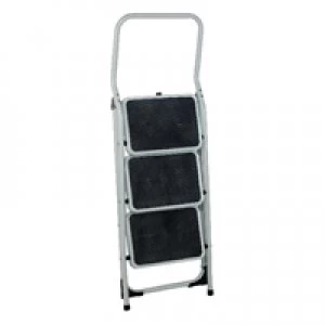 Image of Slingsby Folding Step Stool 3 Tread High Back White Aluminium 321678