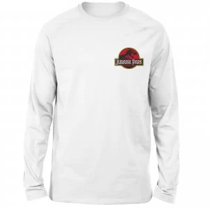 Image of Jurassic Park Logo Embroidered Unisex Long Sleeved T-Shirt - White - L