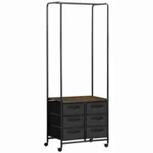 Image of HOMCOM Industrial Hanging Clothes Rail With 6 Fabric Drawers Rustic Brown