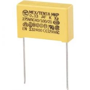 image of MKP X2 suppression capacitor Radial lead 0.33 uF 275 V AC 10 22.5mm L x W x H 26.5 x 7 x 17mm MKP X2