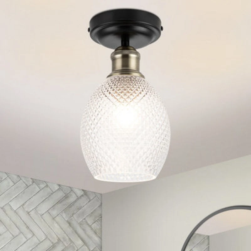 Image of Cosylyte Auburn Bathroom Classic Faceted Glass Ceiling Flush Light - Matt Black