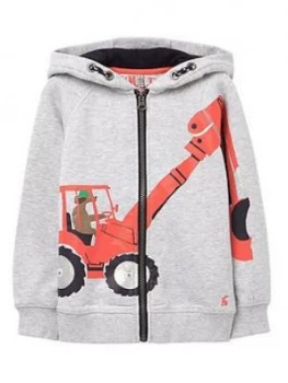 Image of Joules Toddler Boys Seth Digger Zip Through Hoodie - Grey, Size 6 Years