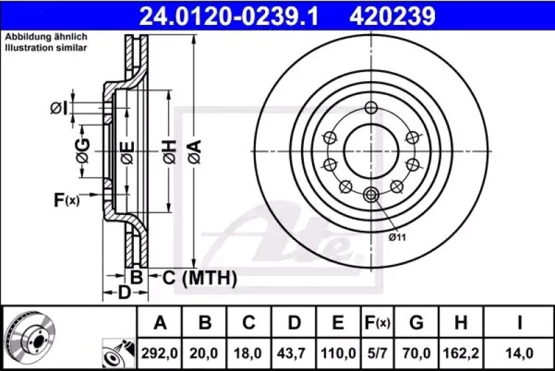 Image of ATE 24.0120-0239.1 Brake disc Vented, Coated Brake Disc (82)