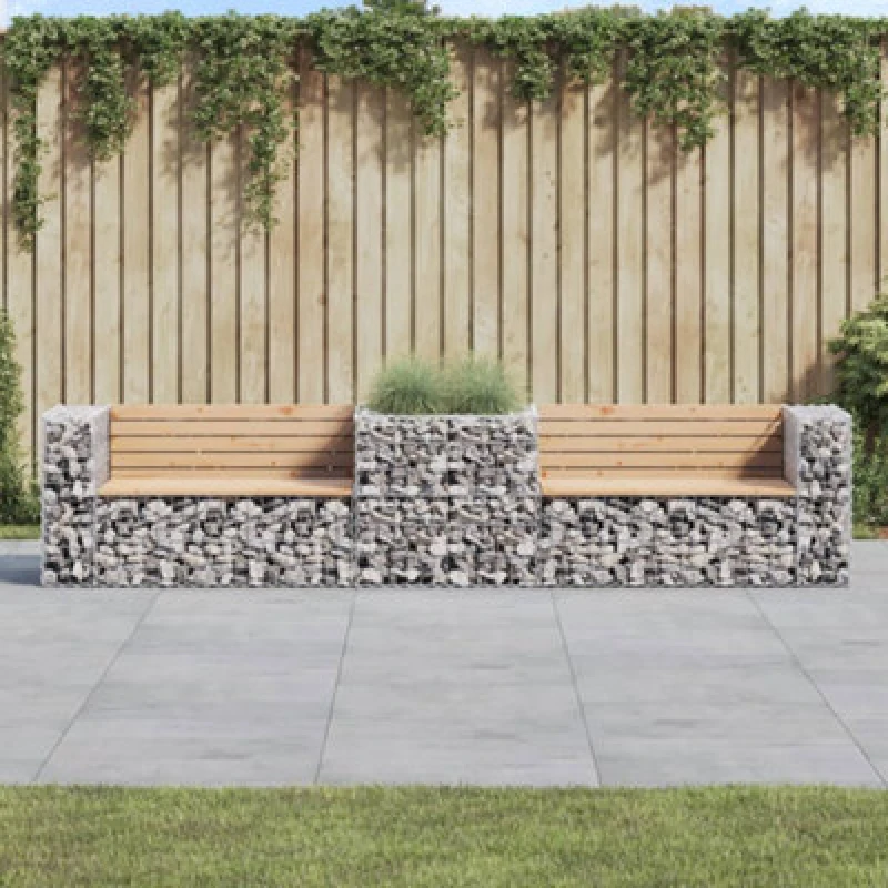Image of Vidaxl Garden Bench With Gabion Basket Solid Wood Pine
