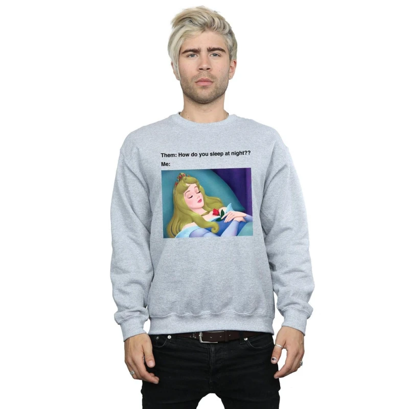 Image of Disney Men Sleeping Beauty Meme Sweatshirt in Grey Size: Small Grey S Male 5057736895986