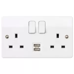 image of MK 13 Amp Logic Plus Twin Switched Socket 2 x 2.1A USB Ports - White