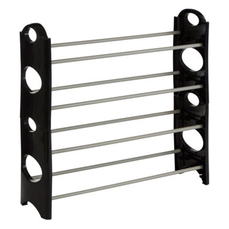 Image of Premier Housewares Stylish Black And Grey 4 Tier Shoe Rack, Durable Shoe Drawer Organiser, Versatile Shoes Stand For Home Black