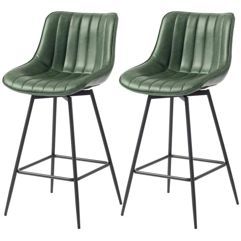 Image of HOMCOM Swivel Bar Stools Set of 2, PU Leather Upholstery, Dark Green Dark Green Unisex