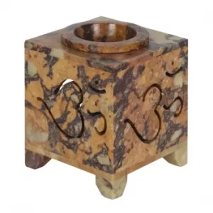 image of Carved Om Symbol Soapstone Oil Burner