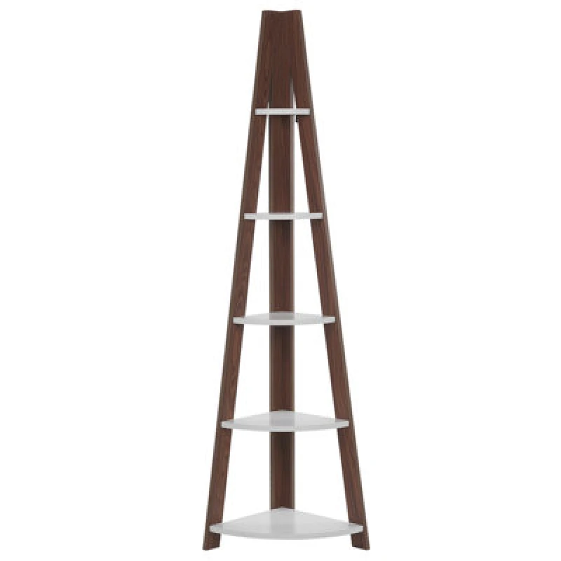 Image of Beliani Corner 5 Tier Shelving Unit Mobile Solo 175cm Brown/ White