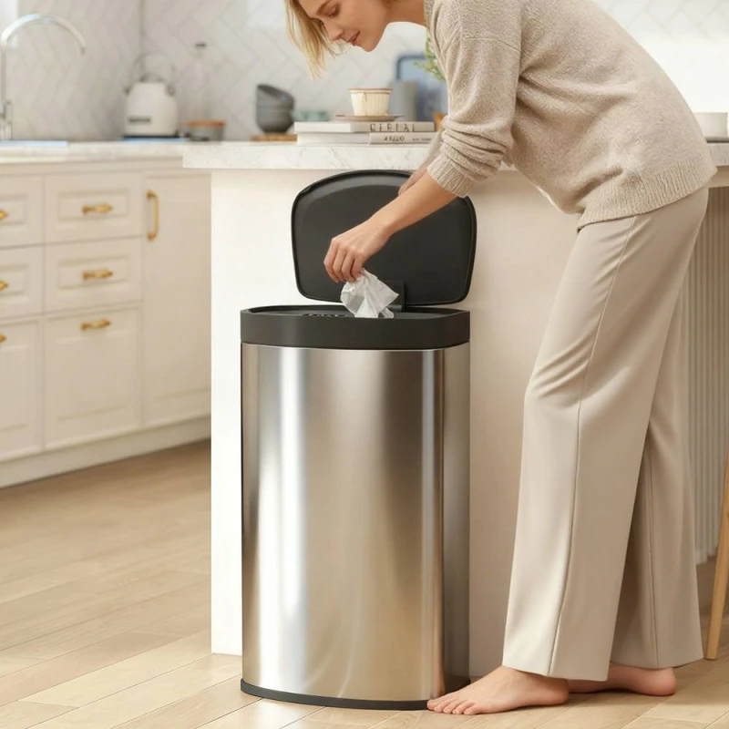 Image of HOMCOM Automatic Kitchen Bin with Soft-Close Lid, 55L Sensor Wastebasket, Silver 851-055V00SR