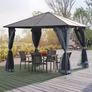 Image of Alfresco Outdoor Gazebo 4m x 3m with Netting and Hardtop Roof, Grey
