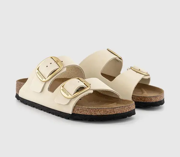 Image of Birkenstock Womens Arizona Big Buckle Sandals Ecru Nubuck, 5
