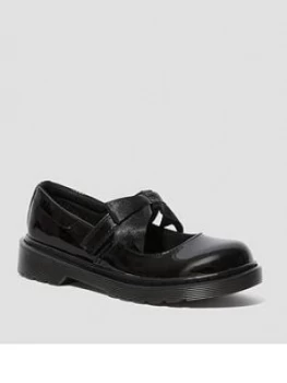 Image of Dr Martens Leather Maccy Ii Bow Mary Jane Shoes - Black Patent, Size 2 Older