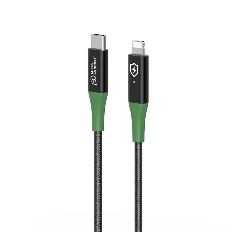 Image of Microconnect MC-SMART USB C-L-1 lightning cable 1m Black. Green