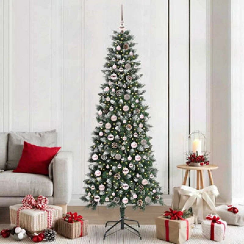 Image of vidaXL Artificial Christmas Tree with 300 LEDs, Pink Balls Green 86 x 86 x 210 cm, Green 3395834