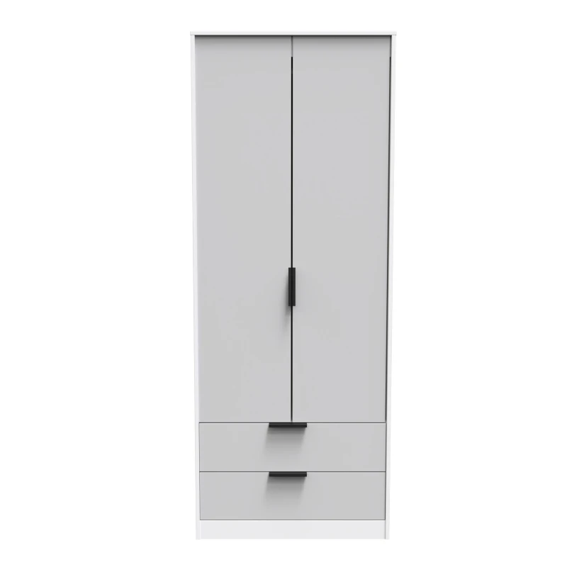Image of Osaka Tall 2 Drawer Wardrobe In Grey & White (Ready Assembled)