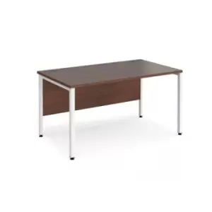 image of Office Desk 1400mm Rectangular Desk With Bench Leg Walnut Tops With White Frames 800mm Depth Maestro 25