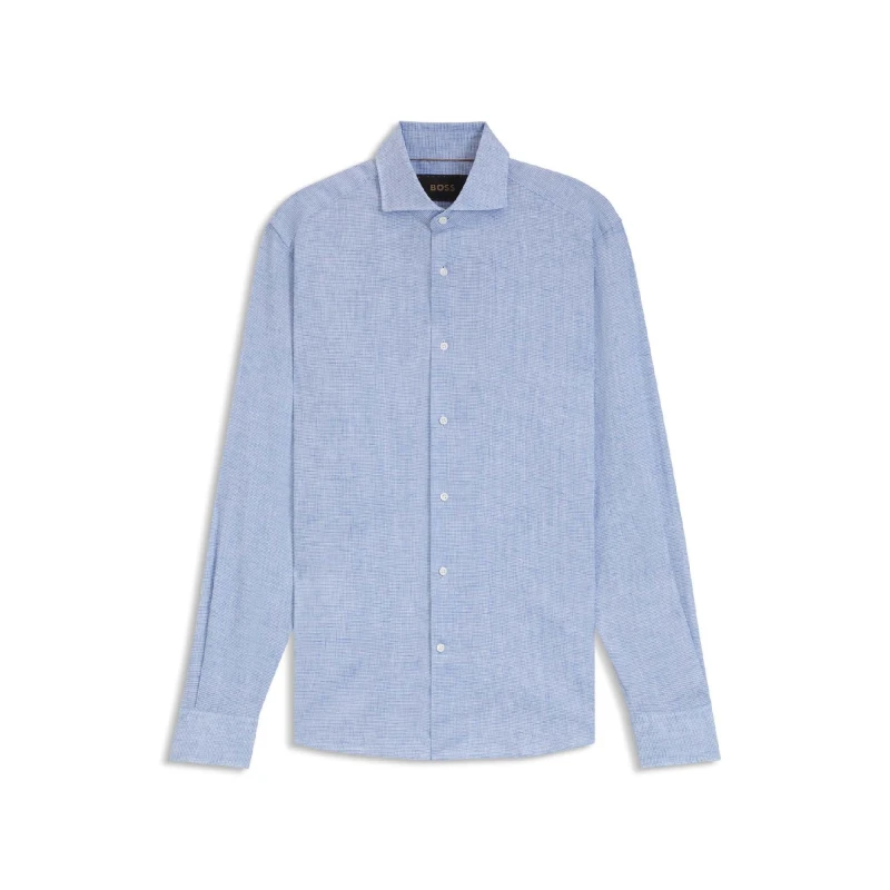 Image of Boss L-Hays Slim Fit Linen Shirt Turquoise male 16