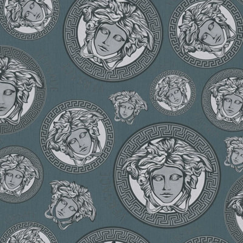 Image of As Creation Versace Plate Metallic Wallpaper Green Silver Vinyl Paste Wall Textured