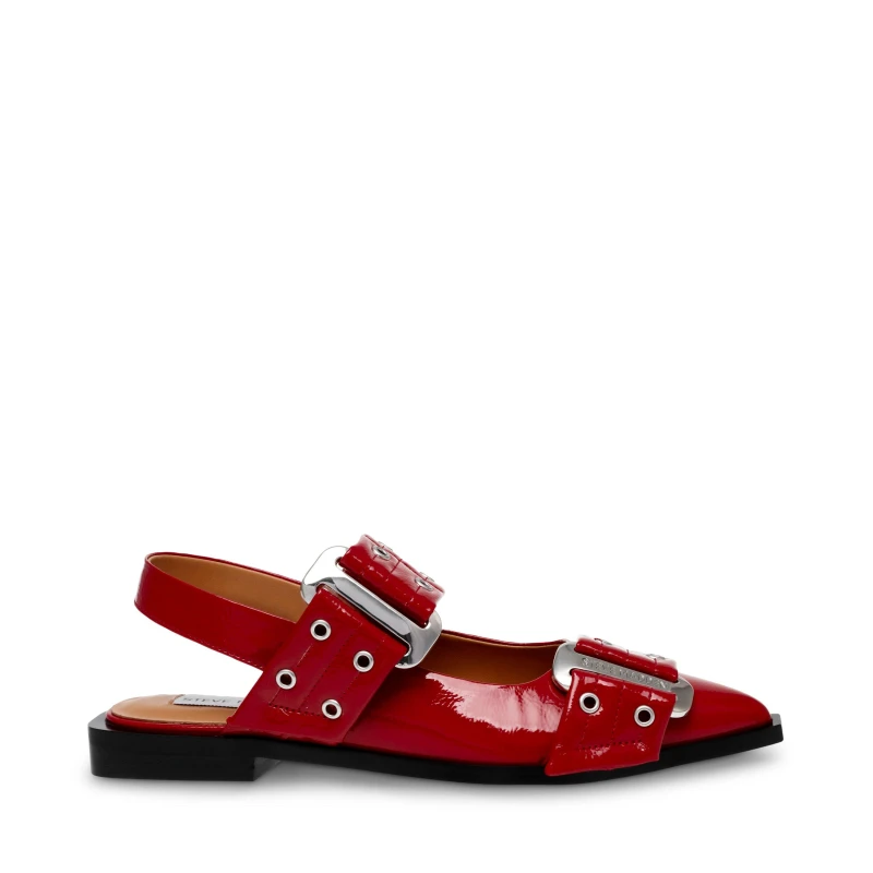 Image of Steve Madden Womens Grand Ave Buckle Ballet Flats Red, 3