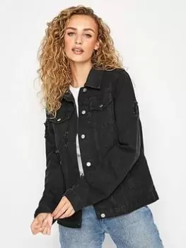 Long Tall Sally Distressed Denim Jacket - Black, Size 18, Women