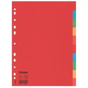 Image of Esselte 100201 Multicoloured Cardboard Divider A4 10 Part 160gsm 1...