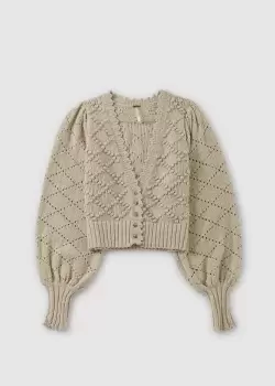 image of Free People Womens Polly Bobble Crop Cardigan In Oatmeal