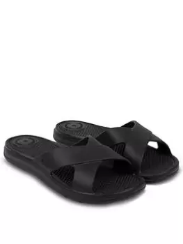 image of TOTES Ladies Solbounce Cross Slide Sandals - Black, Size 6, Women