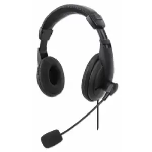 Image of Manhattan Stereo Over-Ear Headset (USB) Microphone Boom (padded) Polybag Packaging Adjustable Headband Ear Cushions 1x USB-A for both sound and mic us