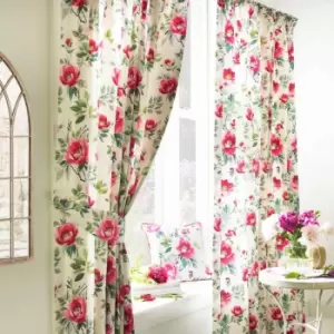 Image of Furn. Peony Floral Pencil Pleat Curtains (Pair) Cotton Polyester Fuchsia (117X183Cm)