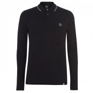 image of Pretty Green Barton Long Sleeve Polo Shirt - Black