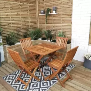 Image of Outdoor 4 Person Folding Square Wooden Garden Patio Dining Table and Chairs Set