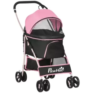 image of PawHut Detachable Pet Stroller, 3-In-1 Dog Cat Travel Carriage, Foldable Carrying Bag with Universal Wheel Brake Canopy Basket Storage Bag, Pink