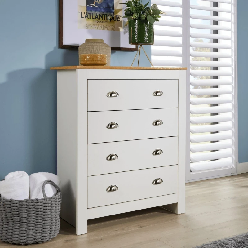 Image of Home Source Camden 4 Drawer Chest Bedroom Storage Unit White