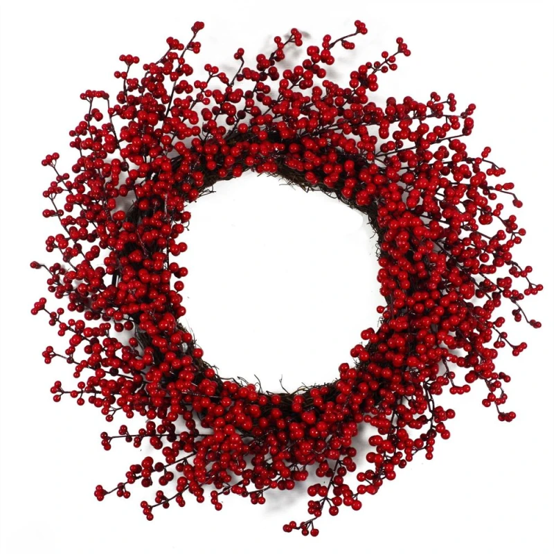 Image of Leaf Christmas Red Berry Floristry Wreath 60cm 24" Large Luxury Botanik Red