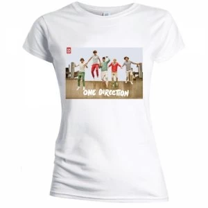 Image of One Direction Band Jump Skinny White Ladies T-Shirt X Large