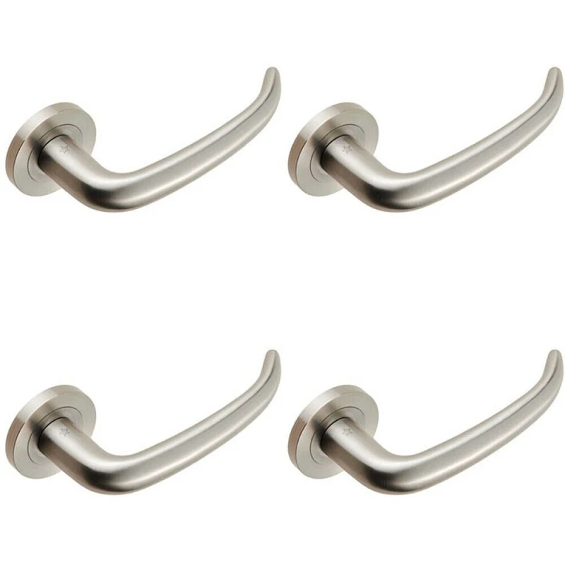 Image of Loops 4x PAIR Slim Rounded Inward Curved Lever on Round Rose Concealed Fix Satin Steel Metallics