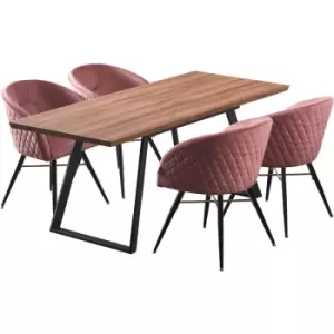 Image of 5 Pieces Life Interiors Vittorio Toga Dining Set - an Extendable Brown Rectangular Wooden Dining Table and Set of 4 Pink Dining Chairs - Pink