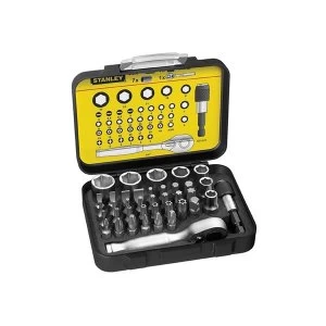 Image of Stanley Tools Bit & Socket Set of 39 + Ratchet Metric 1/4 Drive