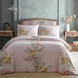 Image of Trudy Floral 100% Cotton 200 Thread Count Duvet Cover Set, Blush Pink, Double - Appletree Heritage