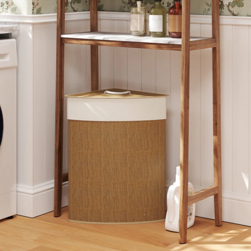 Image of HOMCOM HOMCOM 55L Corner Laundry Basket with Removable Washable Liner Bag in Natural Natural One Size Unisex 5063603295155