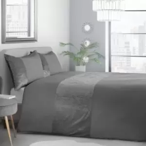 Image of Isabella Rose Amelia Crushed Velvet Duvet Set - Charcoal - Single TJ Hughes