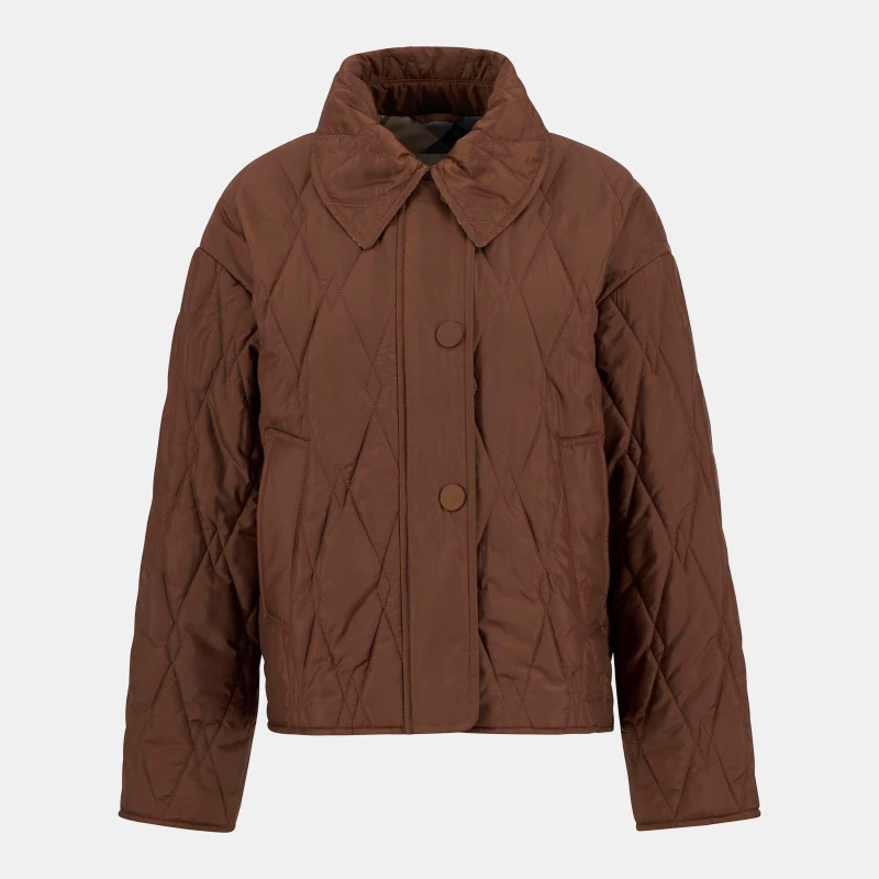 Image of Barbour Womens Bernadette Long Sleeve Quilted Jacket Vicuna/Tartan female 14 (L)