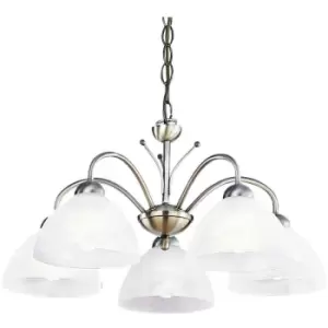 image of Searchlight Milanese - 5 Light Multi Arm Ceiling Pendant Antique Brass, Glass, E14