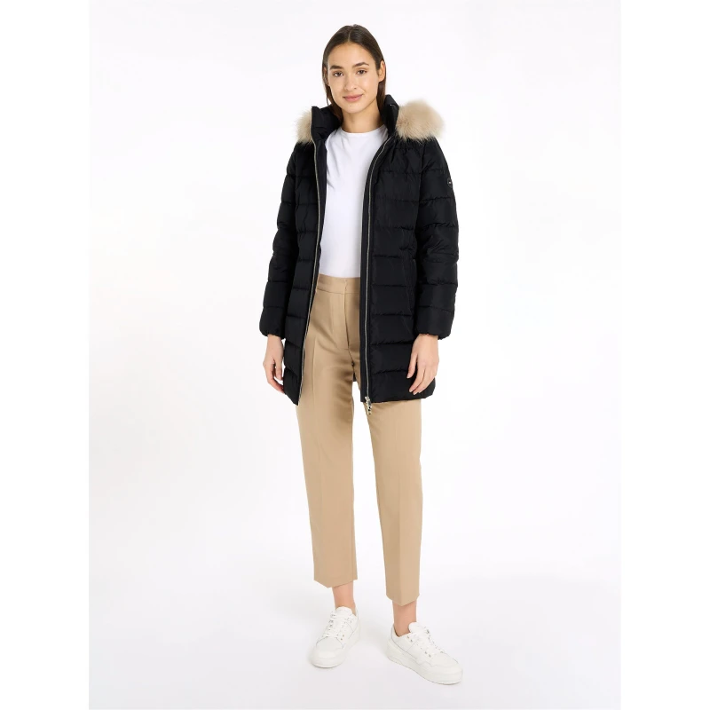 Image of Tommy Hilfiger Womens Tyra Water Resistant Duck Down Thigh Length Short Puffer Jacket Black female 6 (2XS)