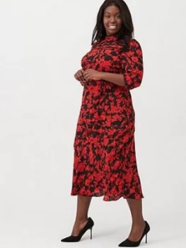 Image of Oasis Curve Scarlet Floral Puff Sleeve Midi Dress - Black