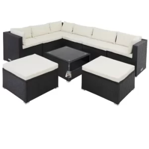 image of 8 Seater Poly Rattan Corner Sofa Set Black/Cream with Shelf